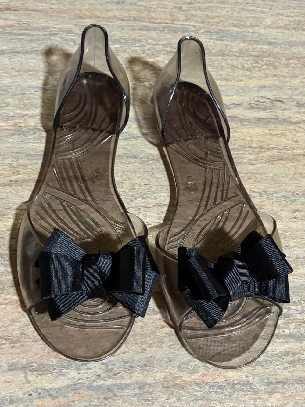 NWOB Unbranded Clear Jelly Flats with Black Bow - Women's Shoes